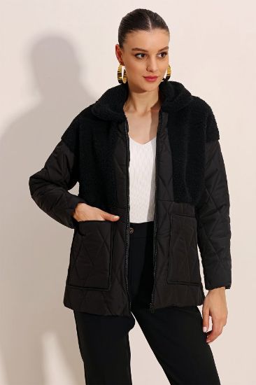 5182 Peluş Detaylı Oversize Şişme Mont - Siyah resmi